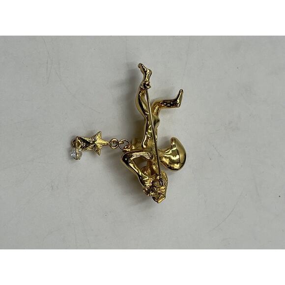 Kirks Folly Two Angel Cherub Star Crystal Gold Tone Pin Brooch - Picture 11 of 13